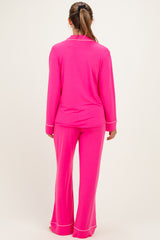 Fuchsia Button Down Top Wide Leg Pant Maternity Pajama Set