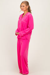 Fuchsia Button Down Top Wide Leg Pant Pajama Set