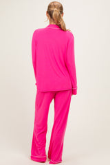 Fuchsia Button Down Top Wide Leg Pant Pajama Set