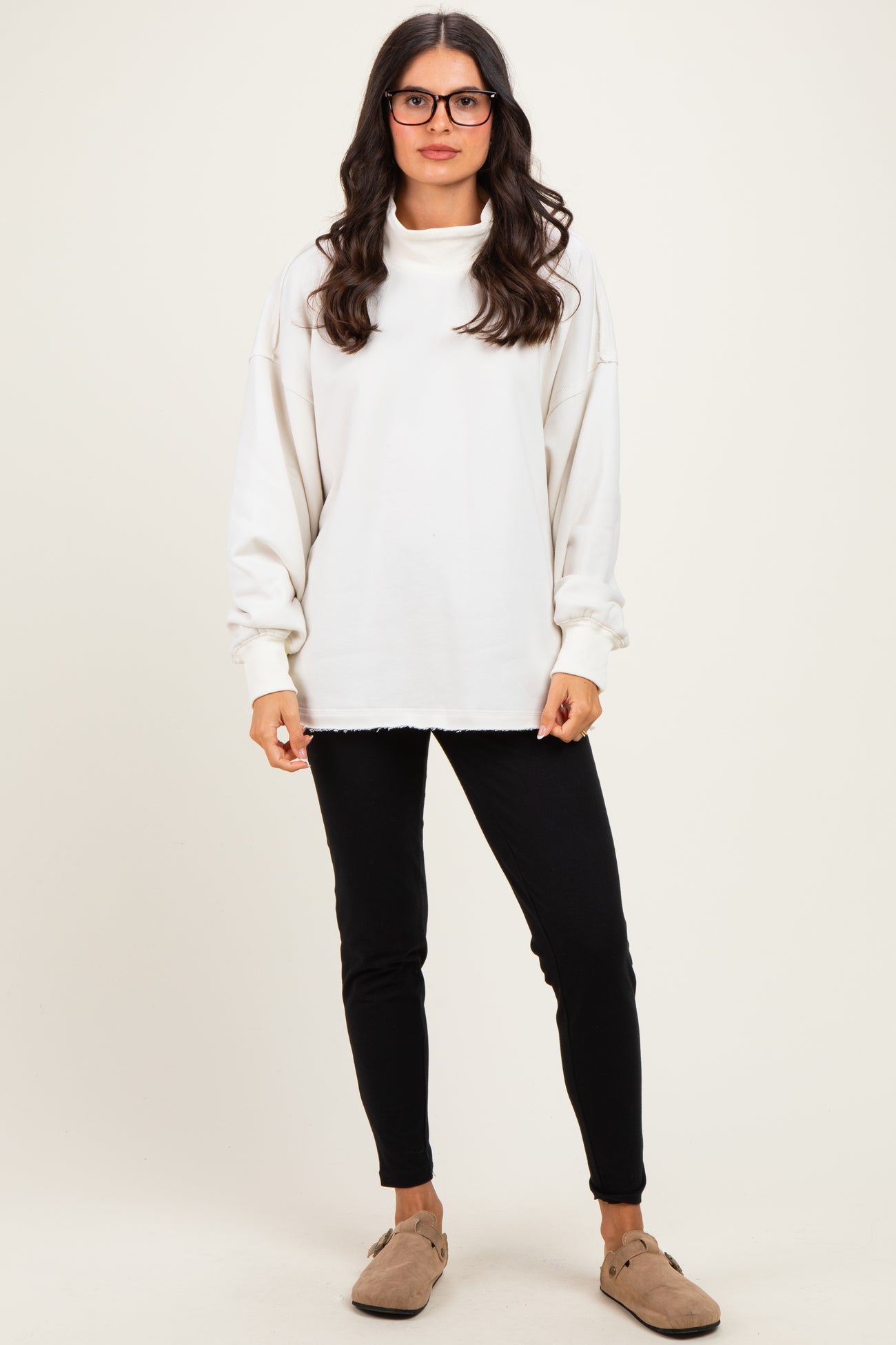 Clean Ivory Washed Oversized Mock Neck Sweatshirt