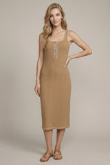 Tan Cable Knit Sleeveless Maternity Midi Dress
