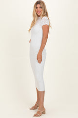 White Sheer Lace Overlay Short Sleeve Midi Dress
