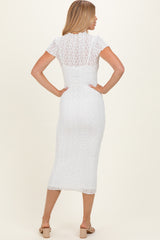 White Sheer Lace Overlay Short Sleeve Midi Dress
