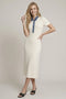 Off White Denim Contrast Collar Knit Midi Dress