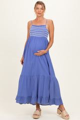 Capri Embroidered Smocked Maternity Maxi Dress