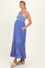 Capri Embroidered Smocked Maternity Maxi Dress