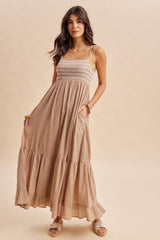 Beach Sand Embroidered Smocked Maternity Maxi Dress