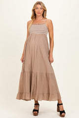 Beach Sand Embroidered Smocked Maternity Maxi Dress
