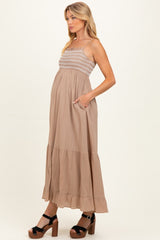 Beach Sand Embroidered Smocked Maternity Maxi Dress