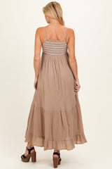 Beach Sand Embroidered Smocked Maternity Maxi Dress