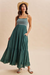 Rich Teal Embroidered Smocked Maternity Maxi Dress