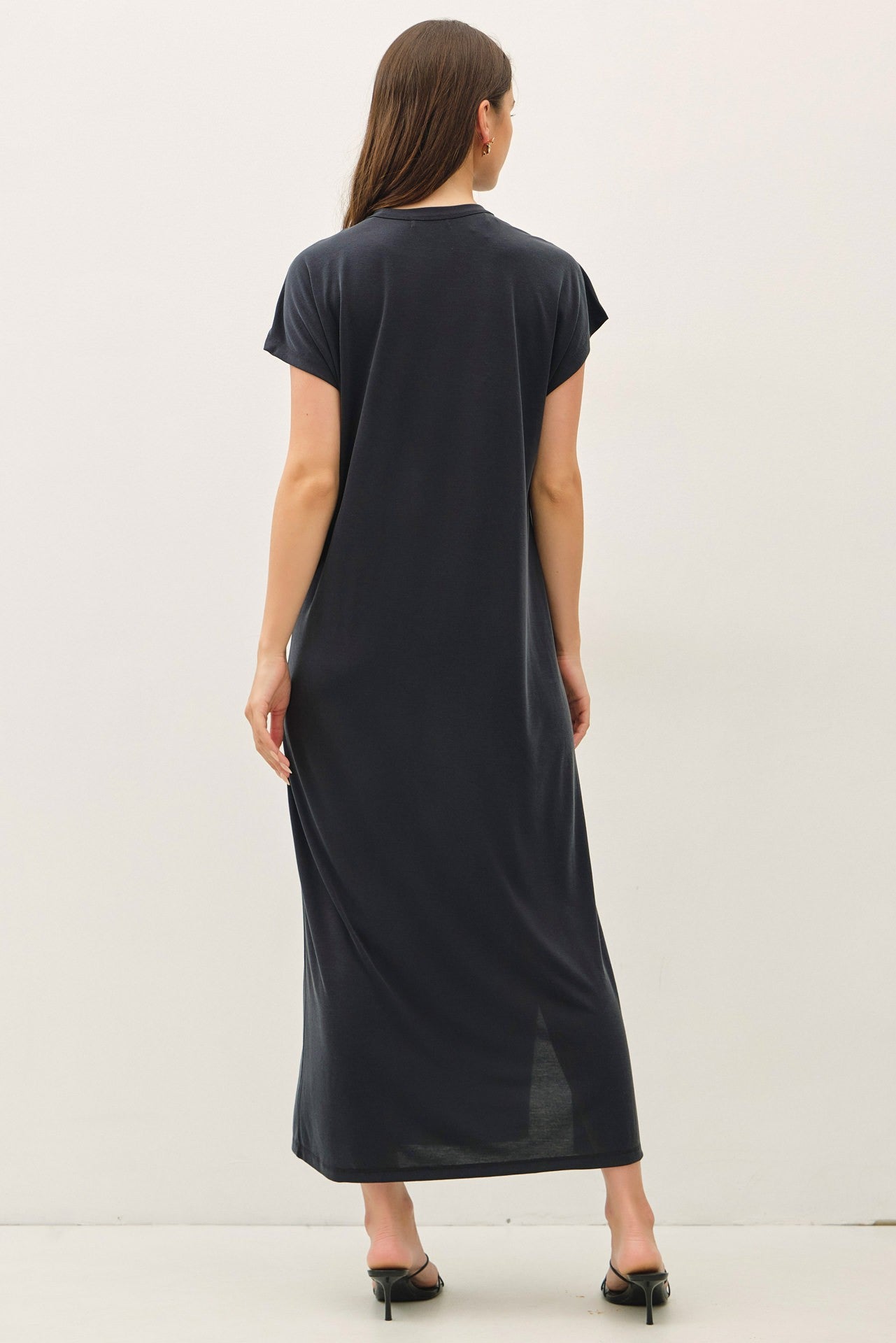 Vintage Black Boxy Side Slit Maxi Dress