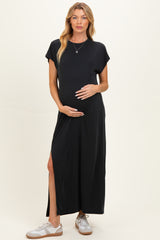Vintage Black Boxy Side Slit Maternity Maxi Dress