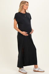 Vintage Black Boxy Side Slit Maternity Maxi Dress