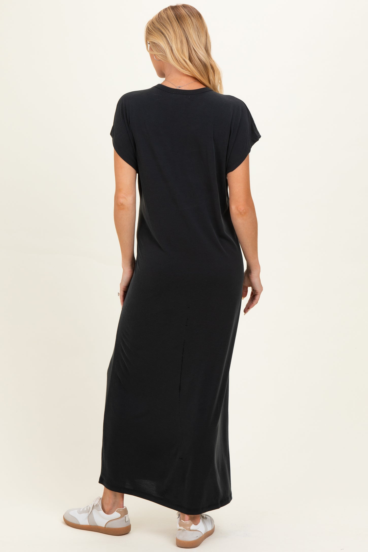 Vintage Black Boxy Side Slit Maternity Maxi Dress