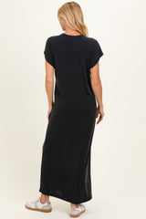 Vintage Black Boxy Side Slit Maternity Maxi Dress
