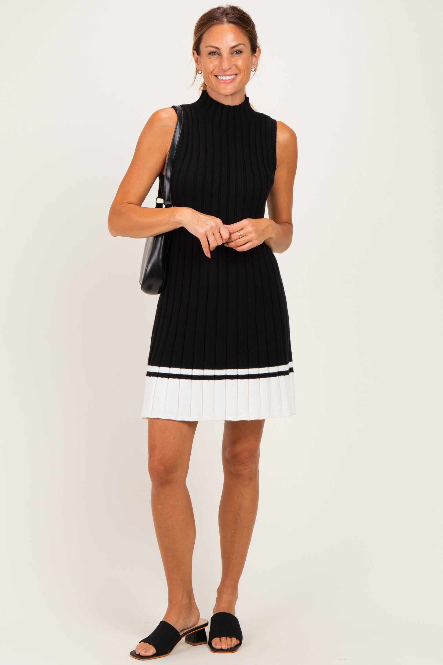 Black Colorblock Ribbed Knit Maternity Mini Dress