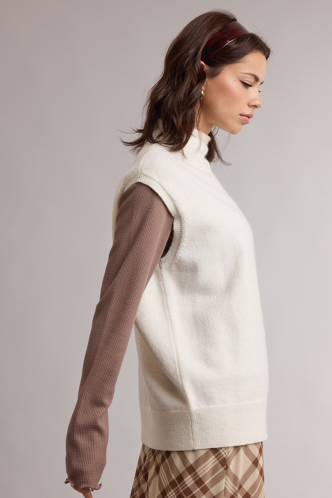 Off White Mock Neck Sweater Vest