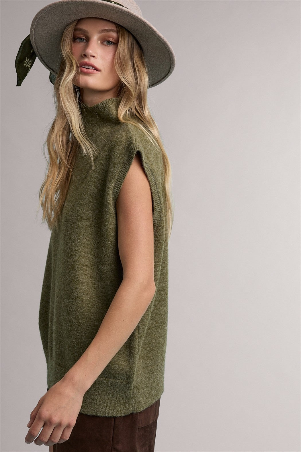 Olive Mock Neck Sweater Vest