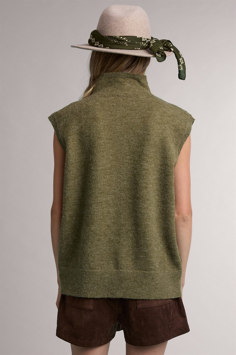 Olive Mock Neck Sweater Vest