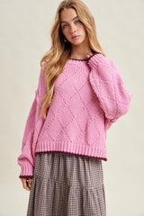 Hibiscus Contrast Trim Pointelle Sweater
