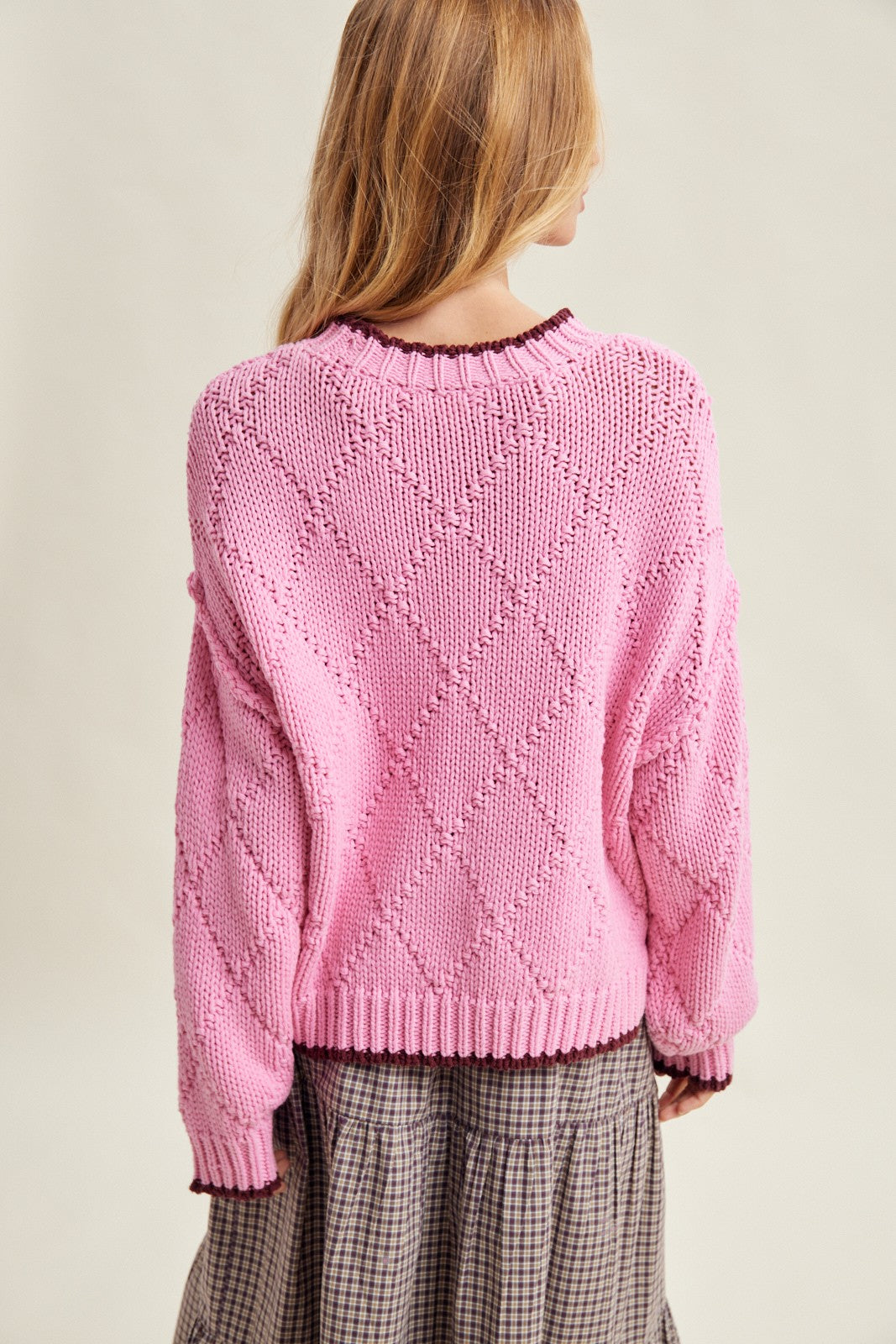 Hibiscus Contrast Trim Pointelle Sweater
