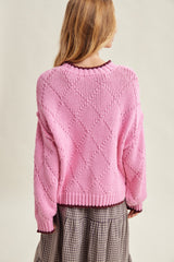 Hibiscus Contrast Trim Pointelle Sweater