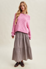 Hibiscus Contrast Trim Pointelle Sweater