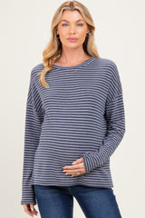 Navy Striped Oversized French Terry Maternity Top