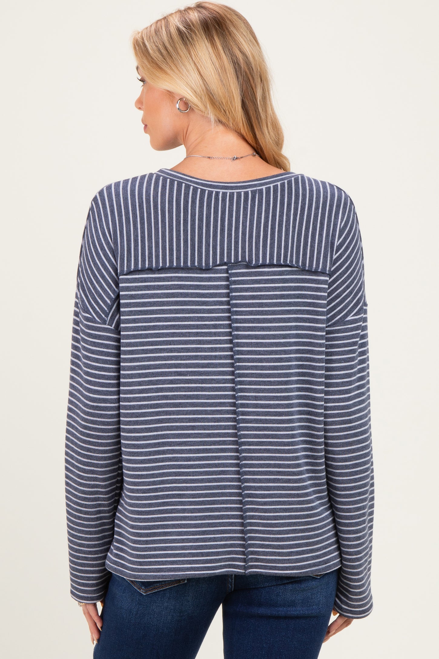 Navy Striped Oversized French Terry Maternity Top