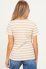 Cream Ribbed Striped Maternity T-Shirt