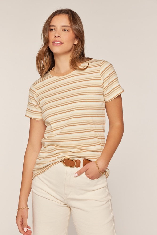 Cream Ribbed Striped T-Shirt