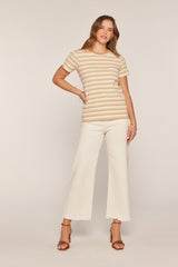 Cream Ribbed Striped T-Shirt