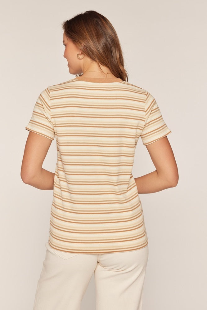 Cream Ribbed Striped T-Shirt