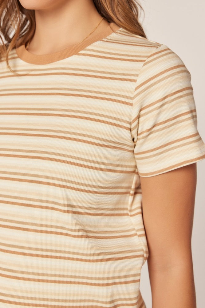 Cream Ribbed Striped T-Shirt