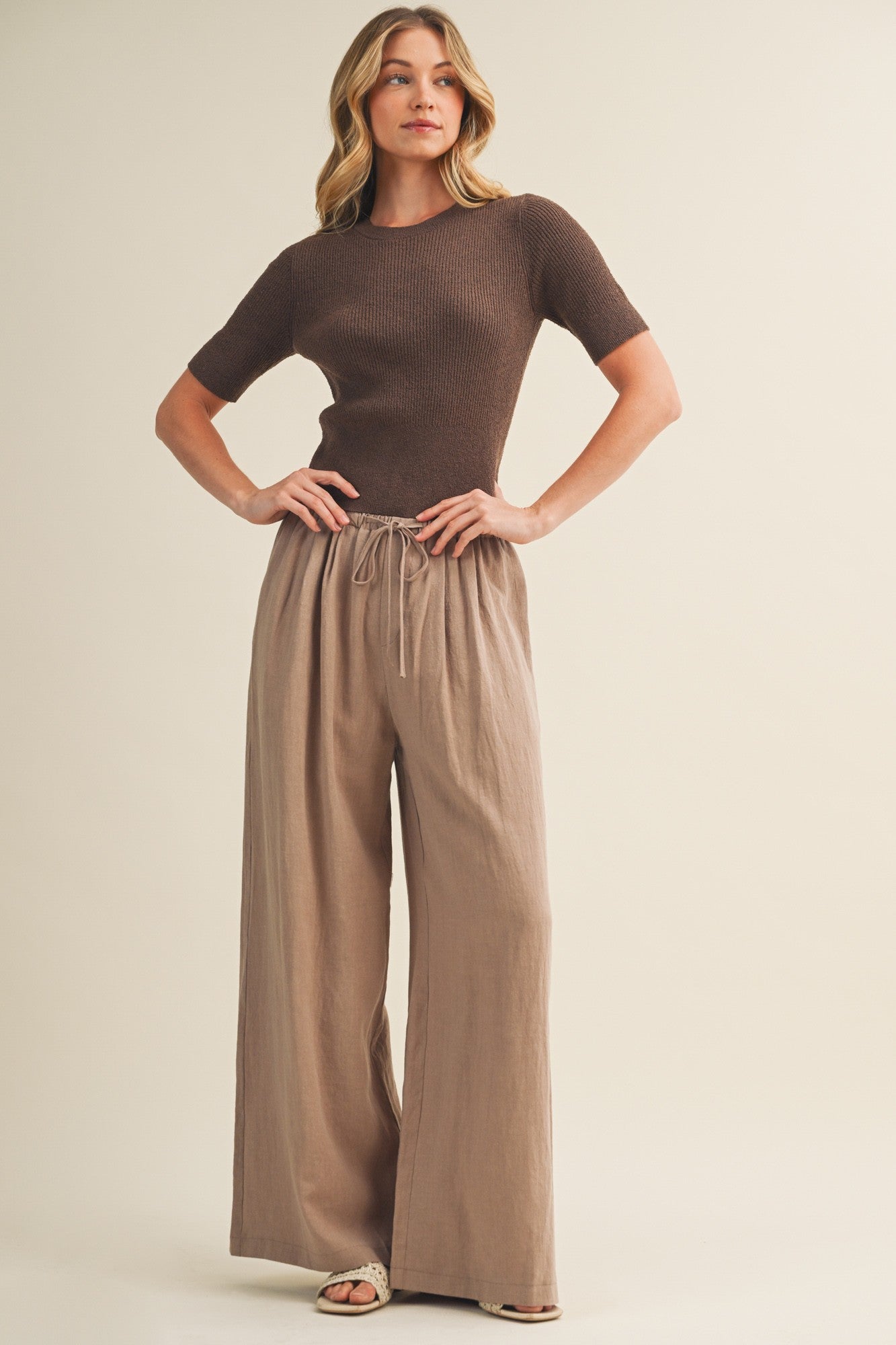 Mocha Drawstring Wide Leg Pants
