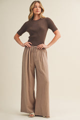 Mocha Drawstring Wide Leg Pants