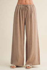 Mocha Drawstring Wide Leg Pants
