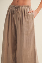 Mocha Drawstring Wide Leg Pants