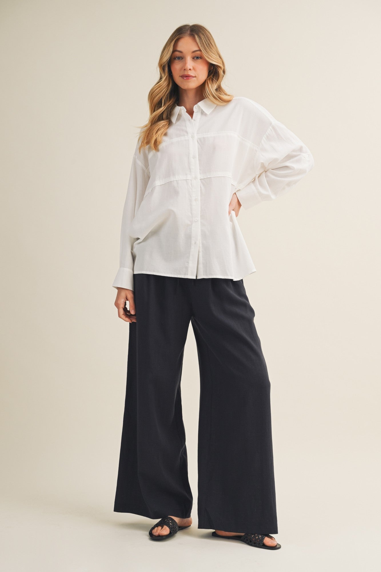 Midnight Drawstring Wide Leg Maternity Pants