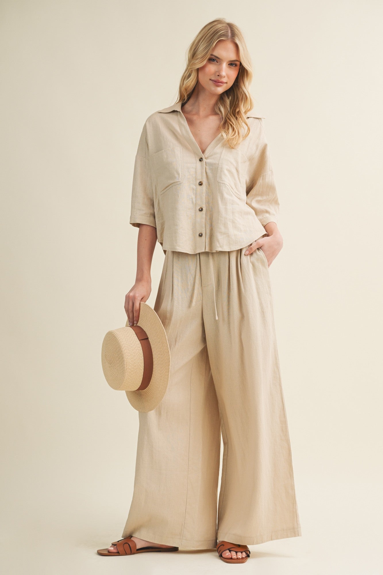 Natural Linen Wide Leg Pants