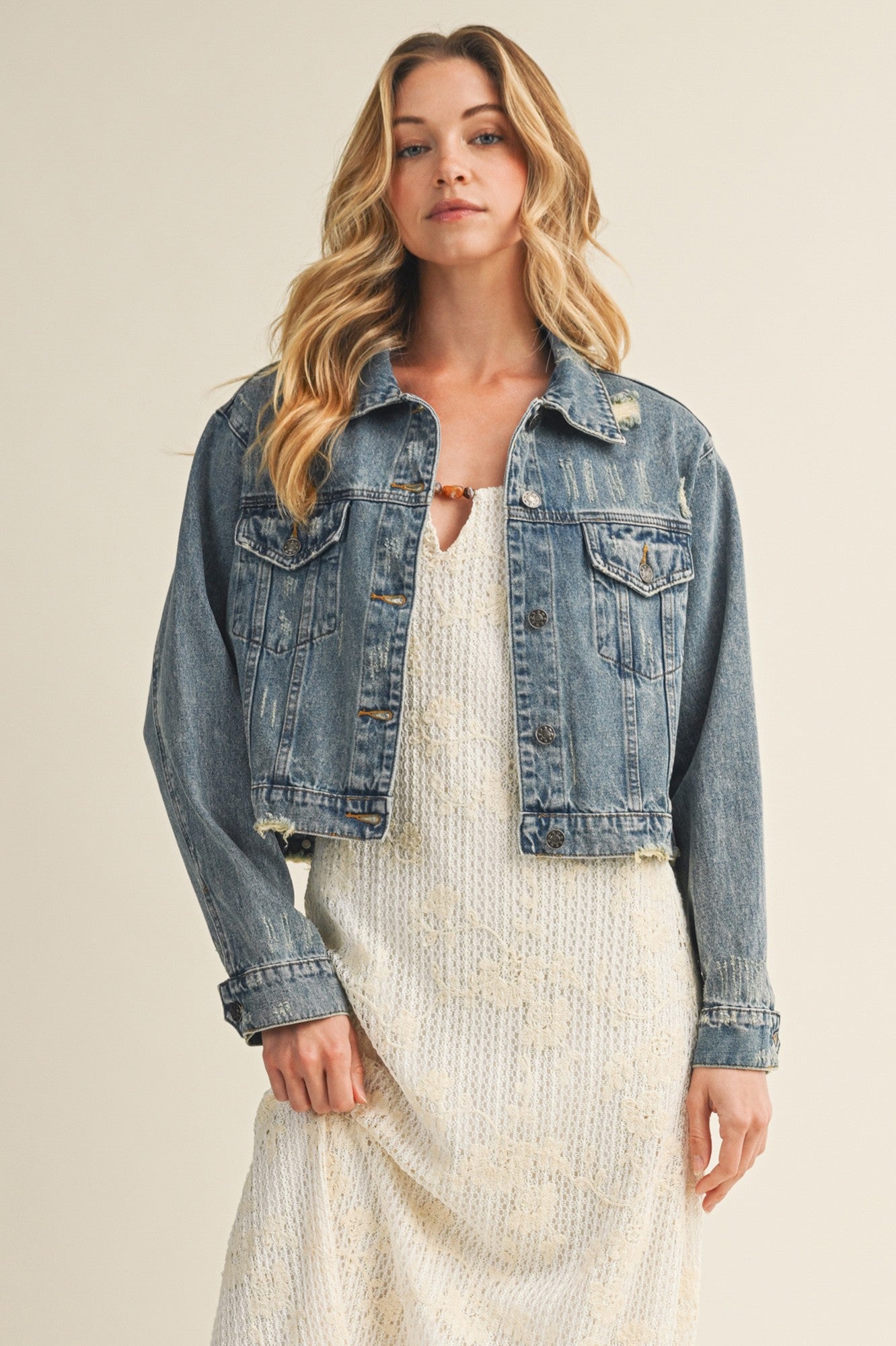 Medium Wash Distressed Denim Jacket