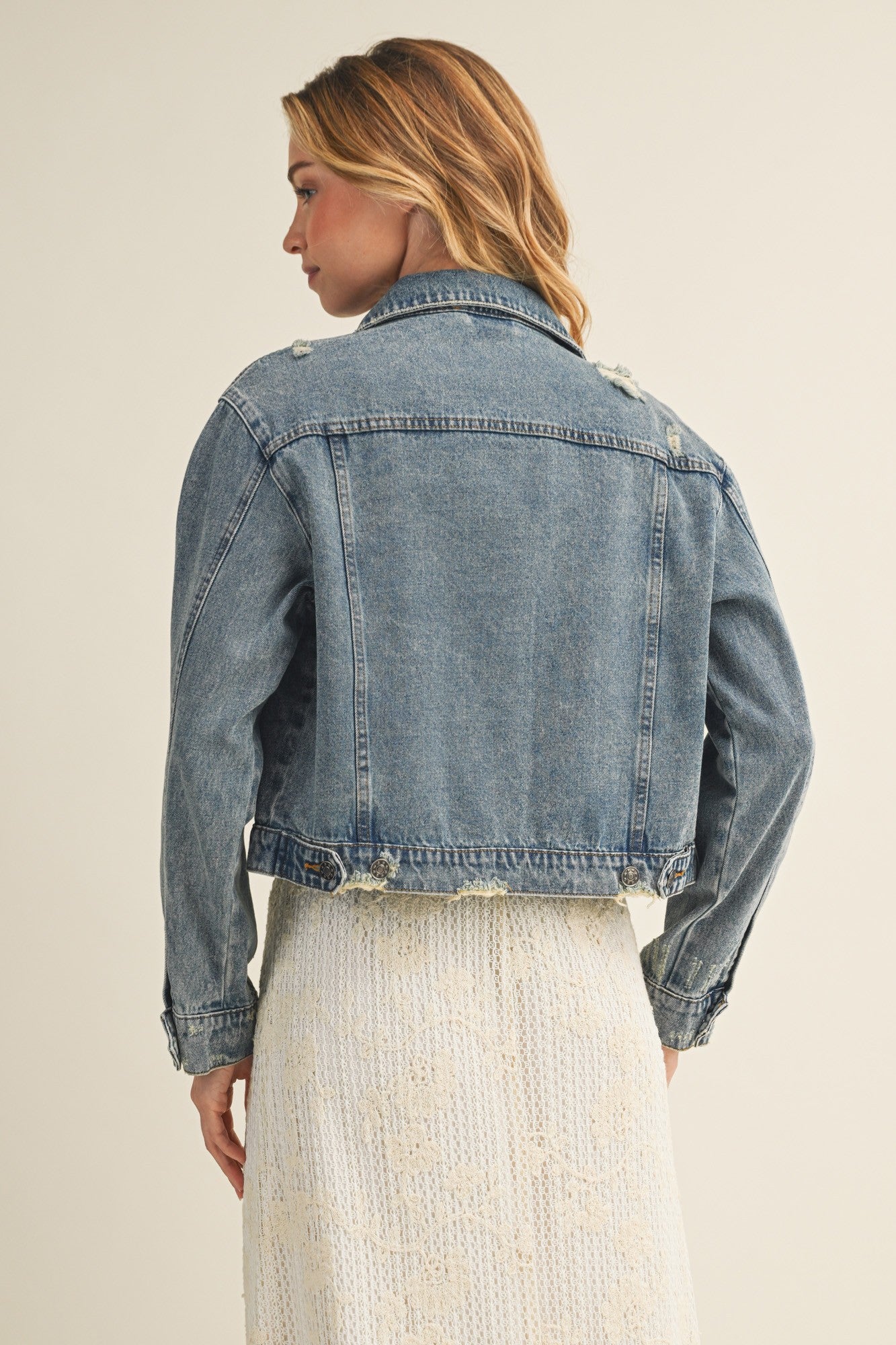 Medium Wash Distressed Denim Jacket