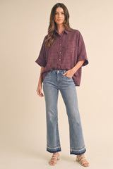 Merlot Oversized Check Plaid Button Down Shirt