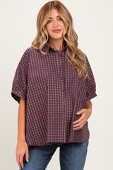 Merlot Oversized Check Plaid Maternity Button Down Shirt