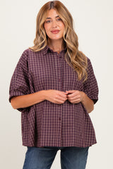 Merlot Oversized Check Plaid Maternity Button Down Shirt