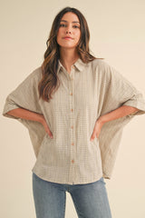 Oatmeal Oversized Check Plaid Button Down Shirt