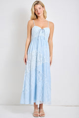 Light Blue Mixed Lace Sleeveless Maternity Midi Dress