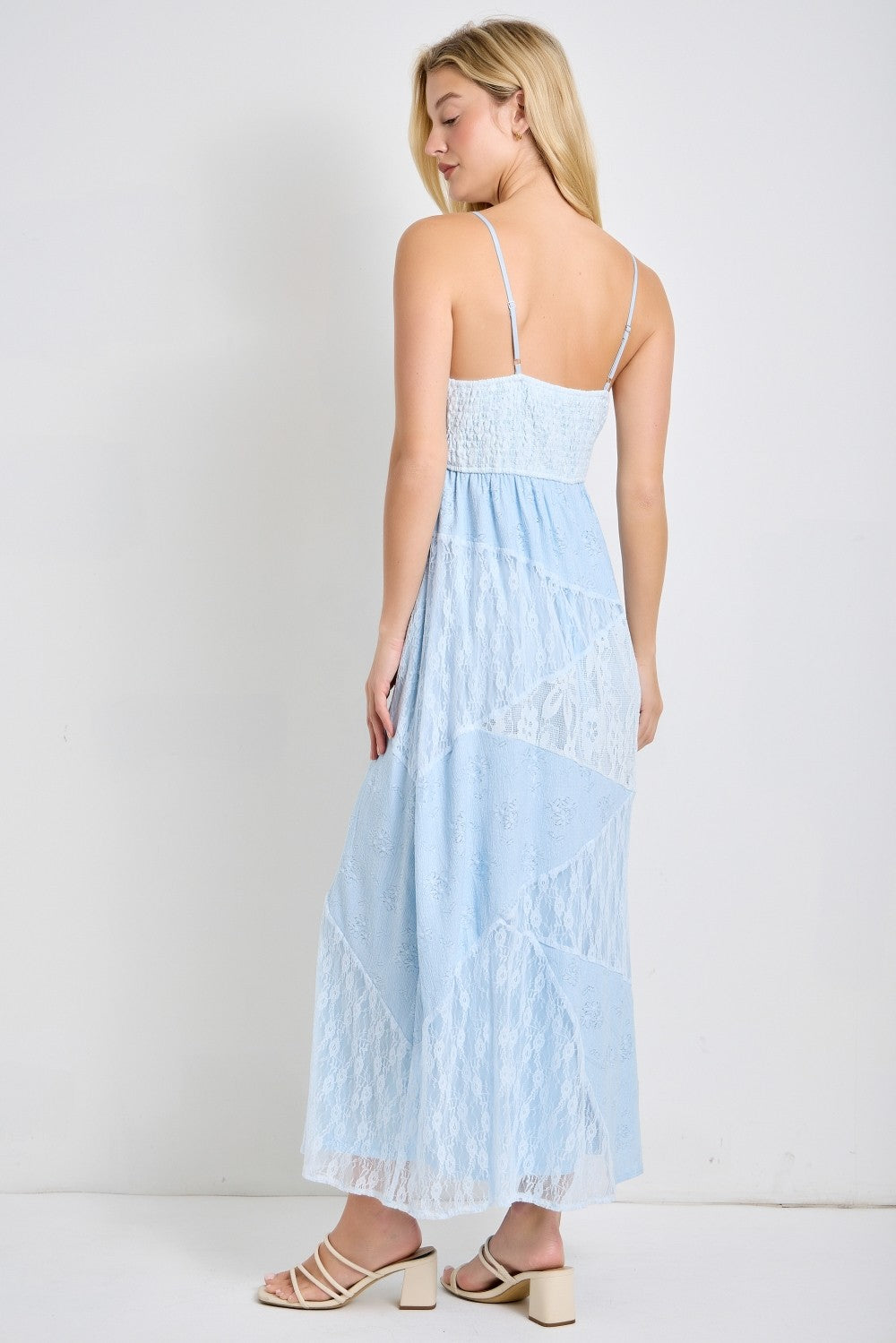 Light Blue Mixed Lace Sleeveless Midi Dress