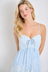 Light Blue Mixed Lace Sleeveless Midi Dress